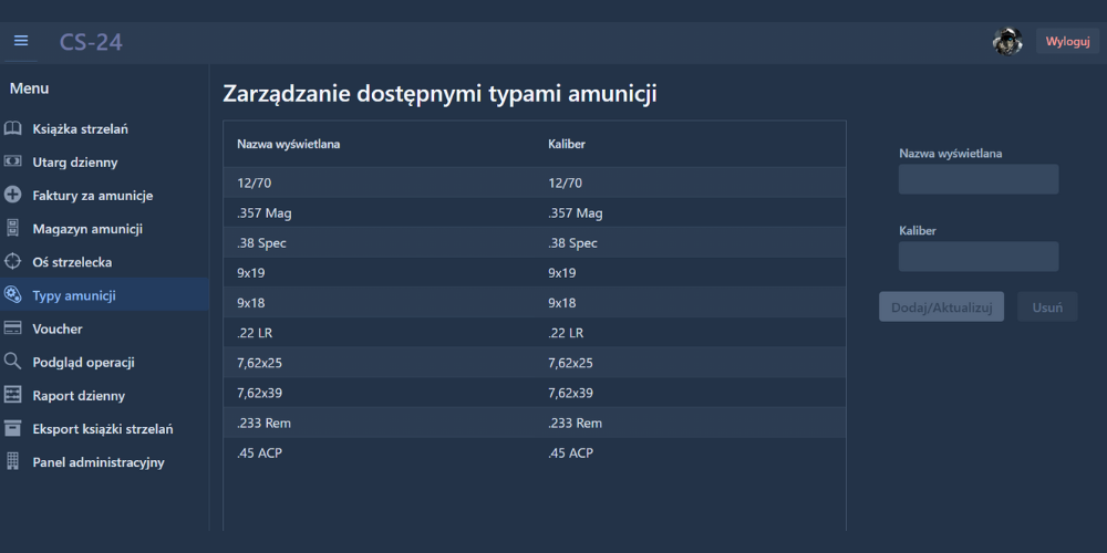 Aplikacja Typ Amunicji